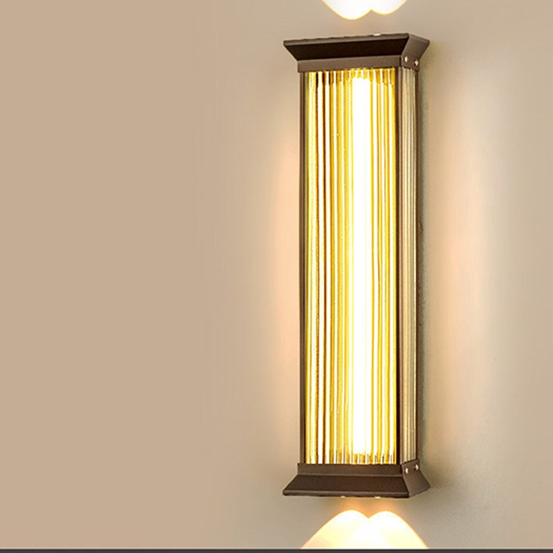 Traditional Chinese Stainless Steel Glass Ribbed Rectangular LED Wall Sconce Lamp For Outdoor Patio