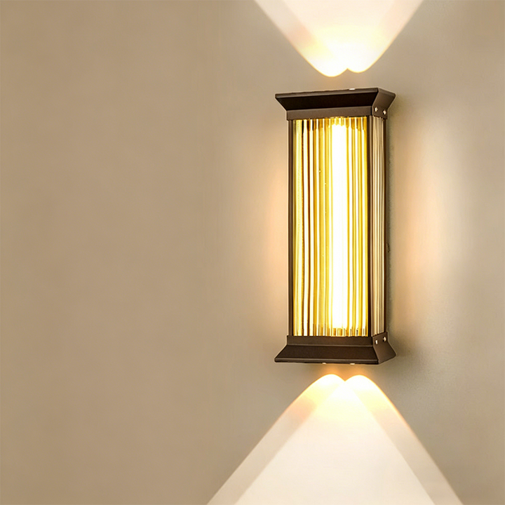 Traditional Chinese Stainless Steel Glass Ribbed Rectangular LED Wall Sconce Lamp For Outdoor Patio