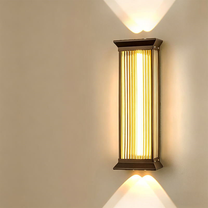 Traditional Chinese Stainless Steel Glass Ribbed Rectangular LED Wall Sconce Lamp For Outdoor Patio