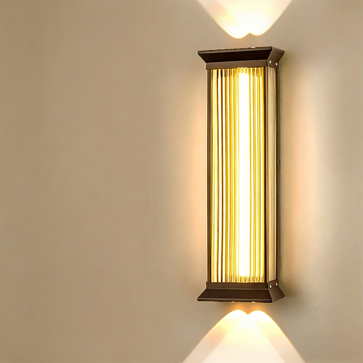 Traditional Chinese Stainless Steel Glass Ribbed Rectangular LED Wall Sconce Lamp For Outdoor Patio