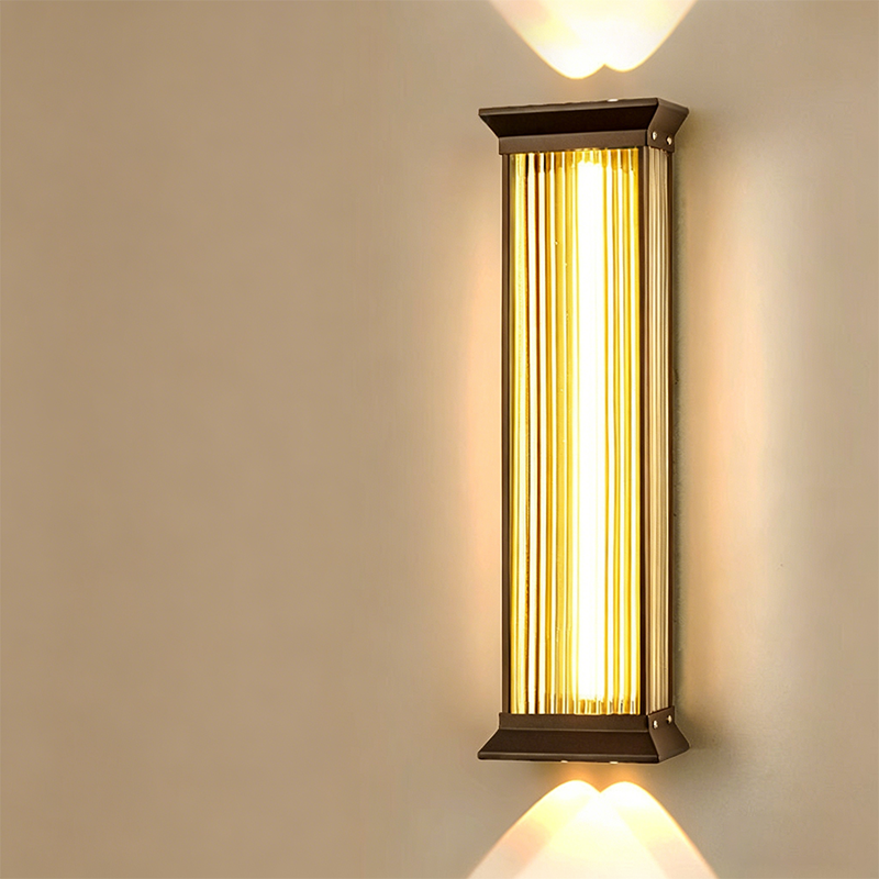 Traditional Chinese Stainless Steel Glass Ribbed Rectangular LED Wall Sconce Lamp For Outdoor Patio