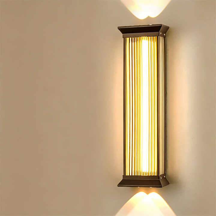 Traditional Chinese Stainless Steel Glass Ribbed Rectangular LED Wall Sconce Lamp For Outdoor Patio