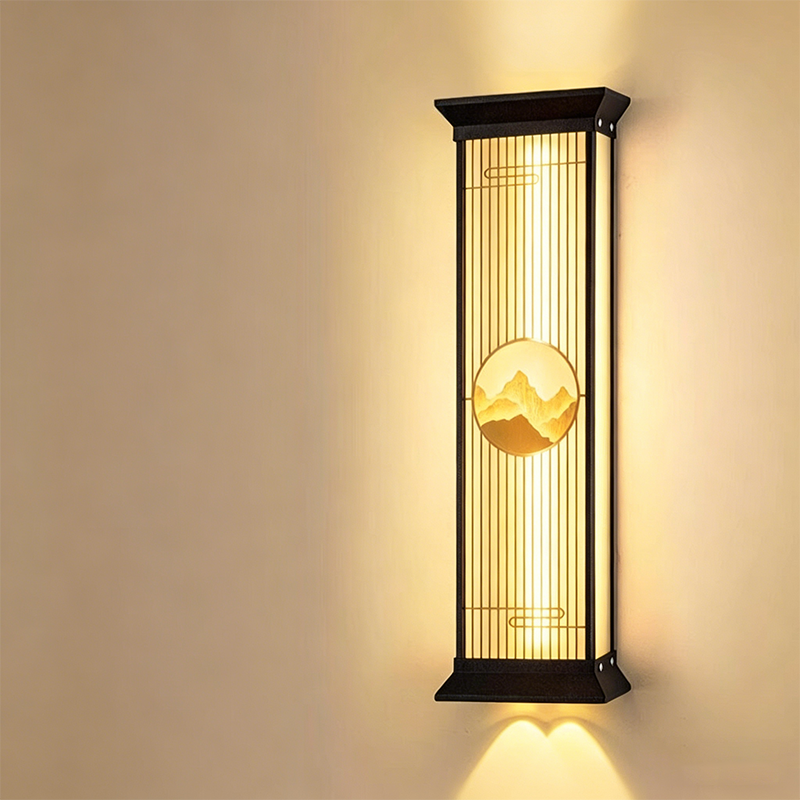 Traditional Chinese Stainless Steel Glass Ribbed Rectangular LED Wall Sconce Lamp For Outdoor Patio