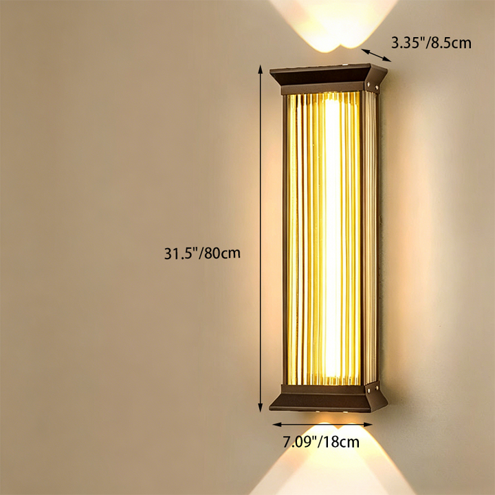 Traditional Chinese Stainless Steel Glass Ribbed Rectangular LED Wall Sconce Lamp For Outdoor Patio