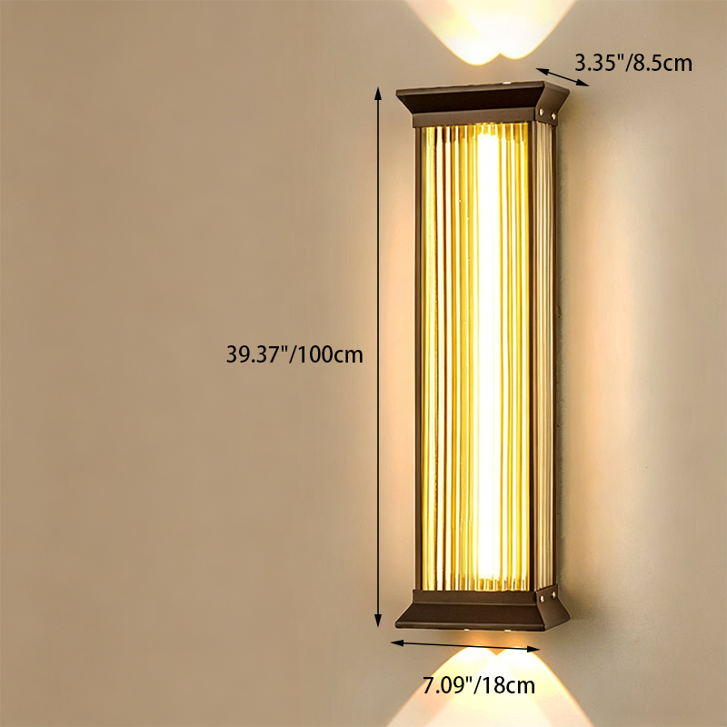 Traditional Chinese Stainless Steel Glass Ribbed Rectangular LED Wall Sconce Lamp For Outdoor Patio