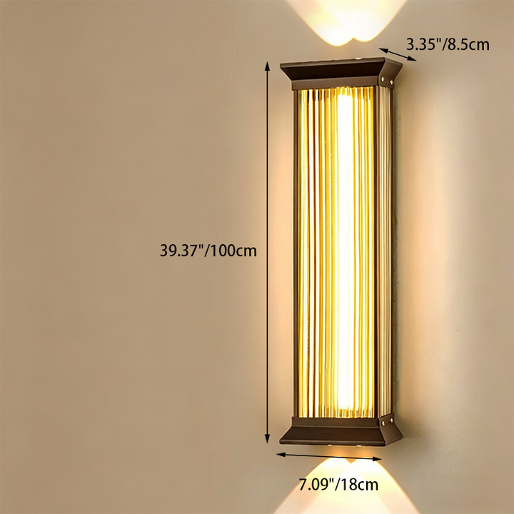 Traditional Chinese Stainless Steel Glass Ribbed Rectangular LED Wall Sconce Lamp For Outdoor Patio