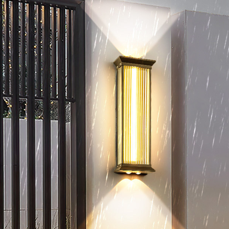 Traditional Chinese Stainless Steel Glass Ribbed Rectangular LED Wall Sconce Lamp For Outdoor Patio