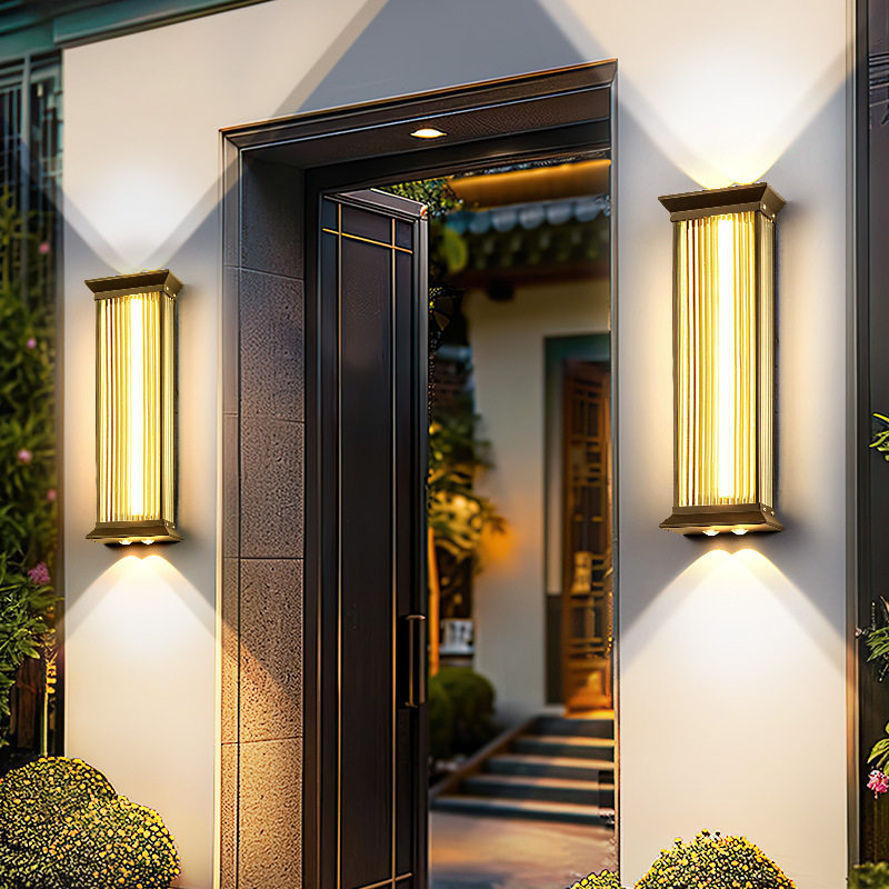 Traditional Chinese Stainless Steel Glass Ribbed Rectangular LED Wall Sconce Lamp For Outdoor Patio