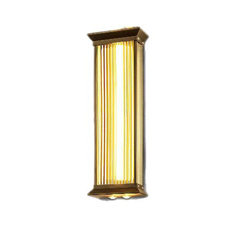 Traditional Chinese Stainless Steel Glass Ribbed Rectangular LED Wall Sconce Lamp For Outdoor Patio