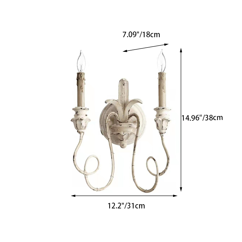 Traditional Vintage Iron Glass Candle Curved Round 2-Light Wall Sconce Lamp For Living Room