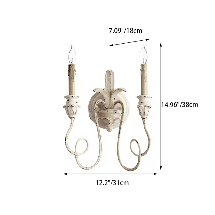 Traditional Vintage Iron Glass Candle Curved Round 2-Light Wall Sconce Lamp For Living Room