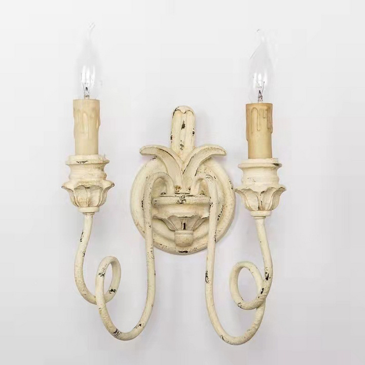 Traditional Vintage Iron Glass Candle Curved Round 2-Light Wall Sconce Lamp For Living Room