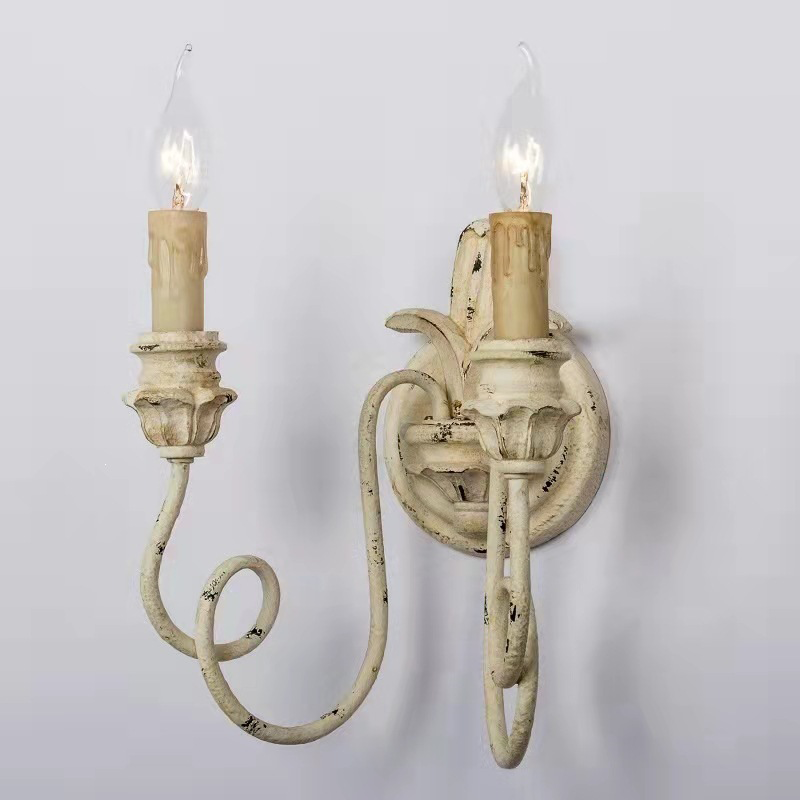 Traditional Vintage Iron Glass Candle Curved Round 2-Light Wall Sconce Lamp For Living Room