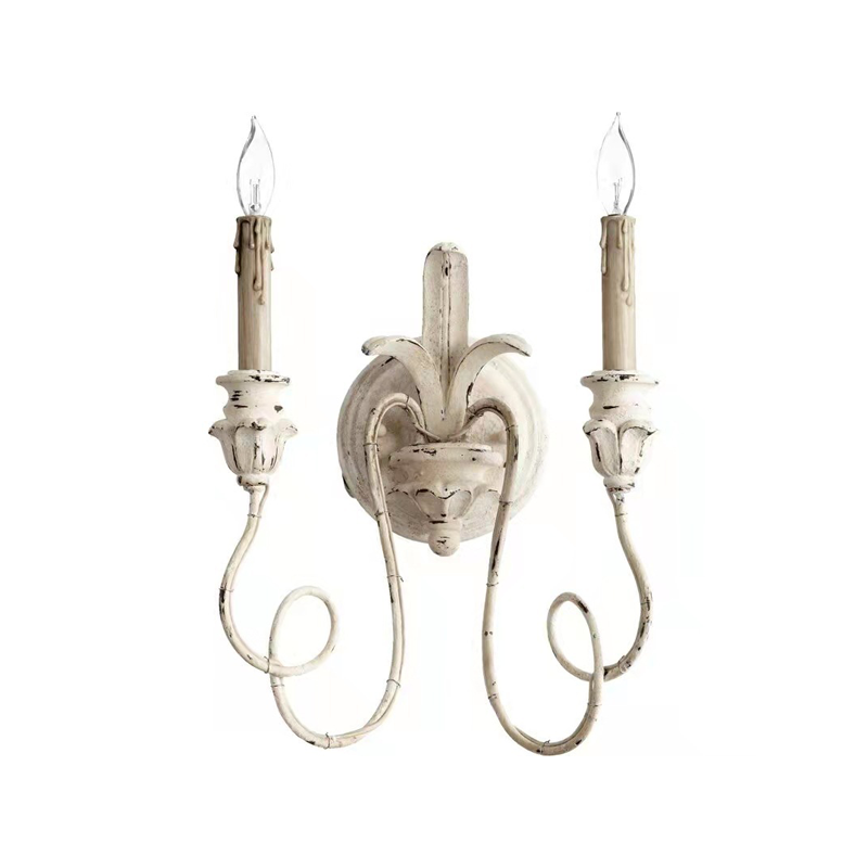 Traditional Vintage Iron Glass Candle Curved Round 2-Light Wall Sconce Lamp For Living Room