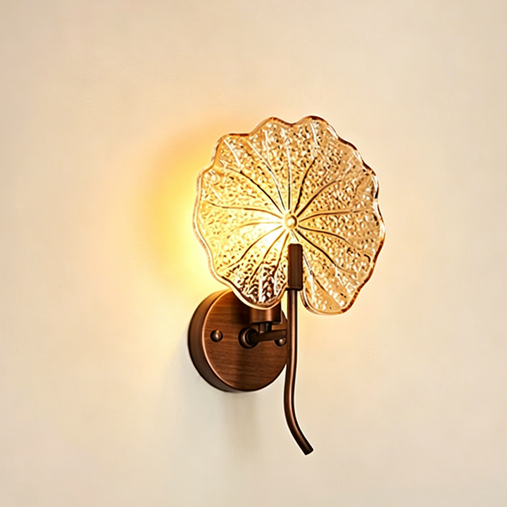 Traditional French Iron Glass Lotus Leaf Round 1-Light Wall Sconce Lamp For Living Room