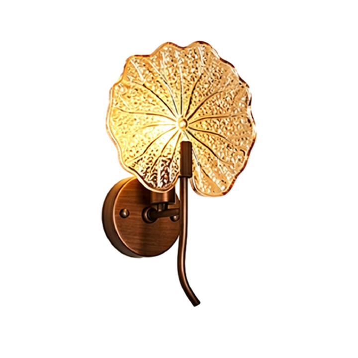 Traditional French Iron Glass Lotus Leaf Round 1-Light Wall Sconce Lamp For Living Room