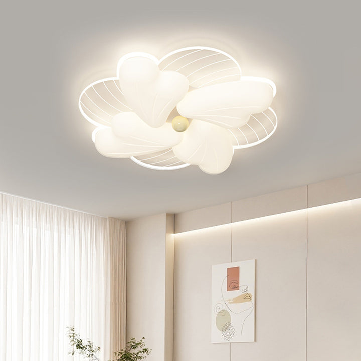 Modern Art Deco Iron PE Petal Cherry Blossom Round LED Flush Mount Ceiling Light For Living Room