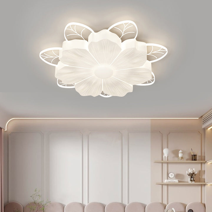 Modern Art Deco Iron PE Petal Cherry Blossom Round LED Flush Mount Ceiling Light For Living Room