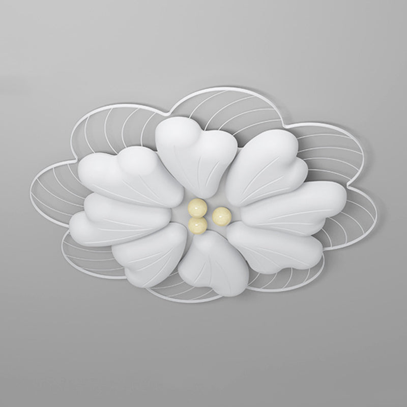 Modern Art Deco Iron PE Petal Cherry Blossom Round LED Flush Mount Ceiling Light For Living Room