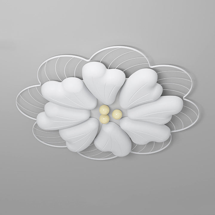 Modern Art Deco Iron PE Petal Cherry Blossom Round LED Flush Mount Ceiling Light For Living Room