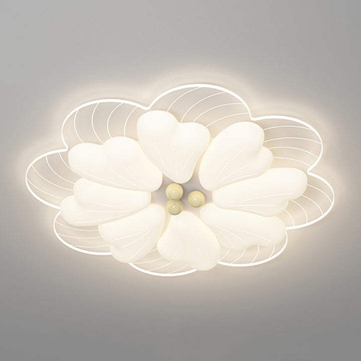 Modern Art Deco Iron PE Petal Cherry Blossom Round LED Flush Mount Ceiling Light For Living Room