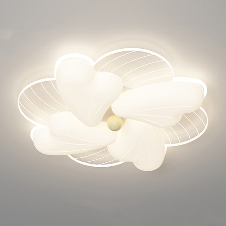Modern Art Deco Iron PE Petal Cherry Blossom Round LED Flush Mount Ceiling Light For Living Room