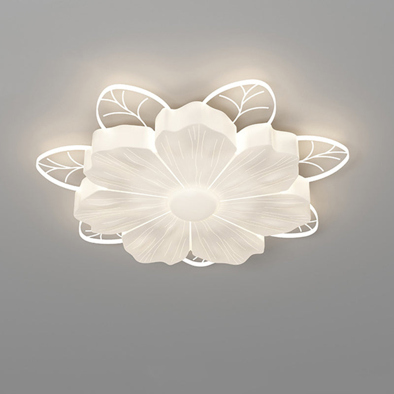 Modern Art Deco Iron PE Petal Cherry Blossom Round LED Flush Mount Ceiling Light For Living Room