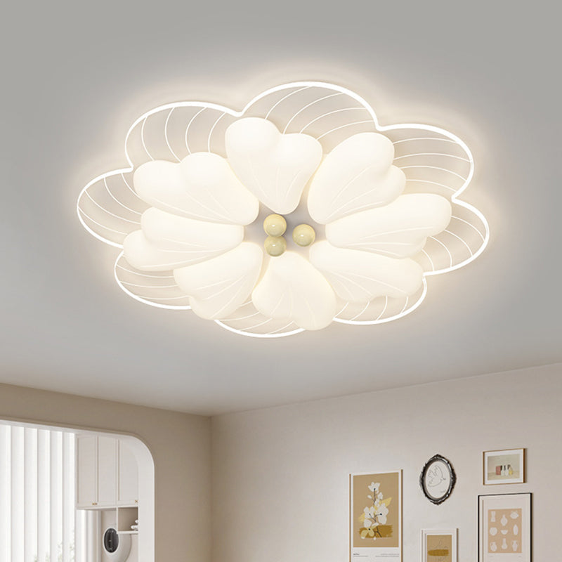 Modern Art Deco Iron PE Petal Cherry Blossom Round LED Flush Mount Ceiling Light For Living Room