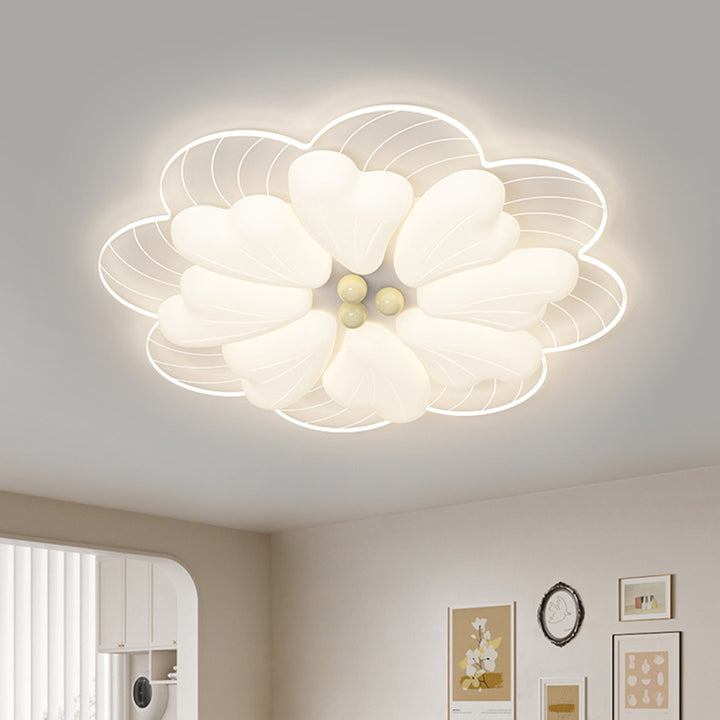 Modern Art Deco Iron PE Petal Cherry Blossom Round LED Flush Mount Ceiling Light For Living Room