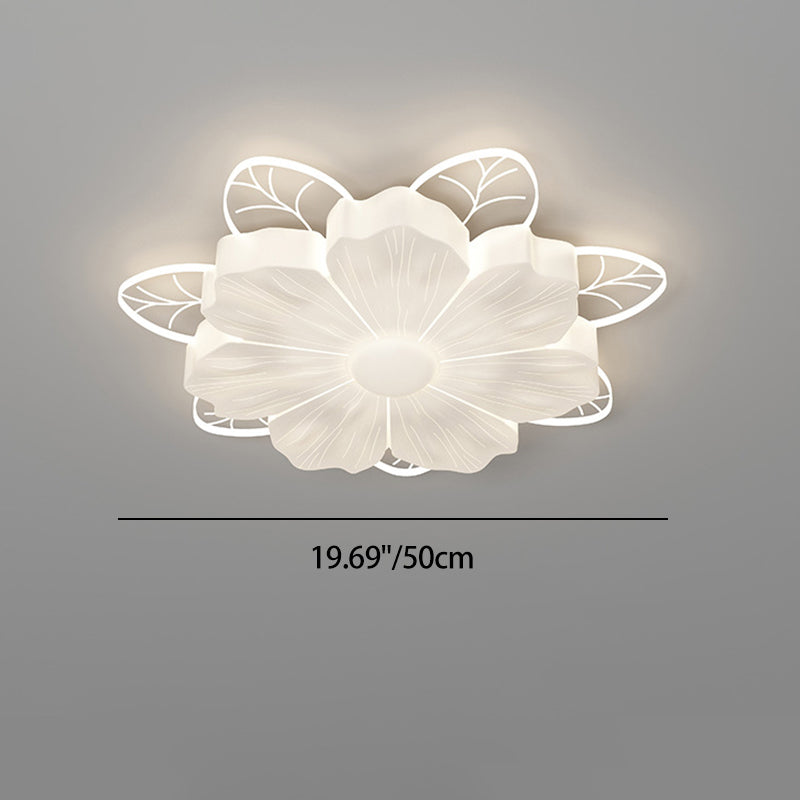 Modern Art Deco Iron PE Petal Cherry Blossom Round LED Flush Mount Ceiling Light For Living Room