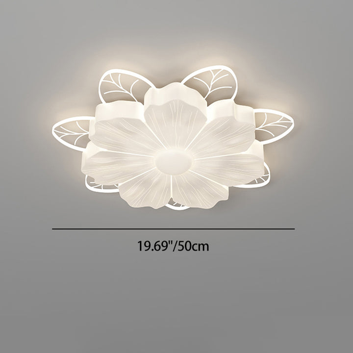 Modern Art Deco Iron PE Petal Cherry Blossom Round LED Flush Mount Ceiling Light For Living Room