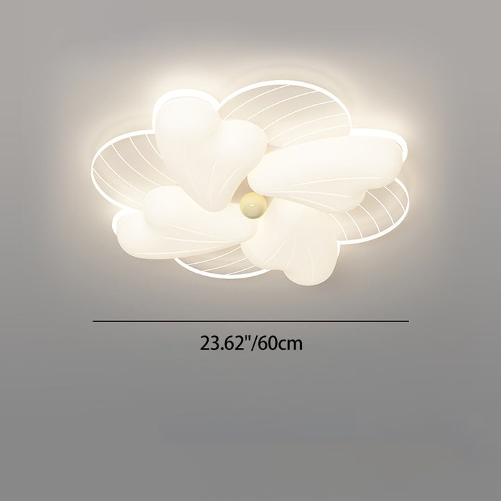 Modern Art Deco Iron PE Petal Cherry Blossom Round LED Flush Mount Ceiling Light For Living Room