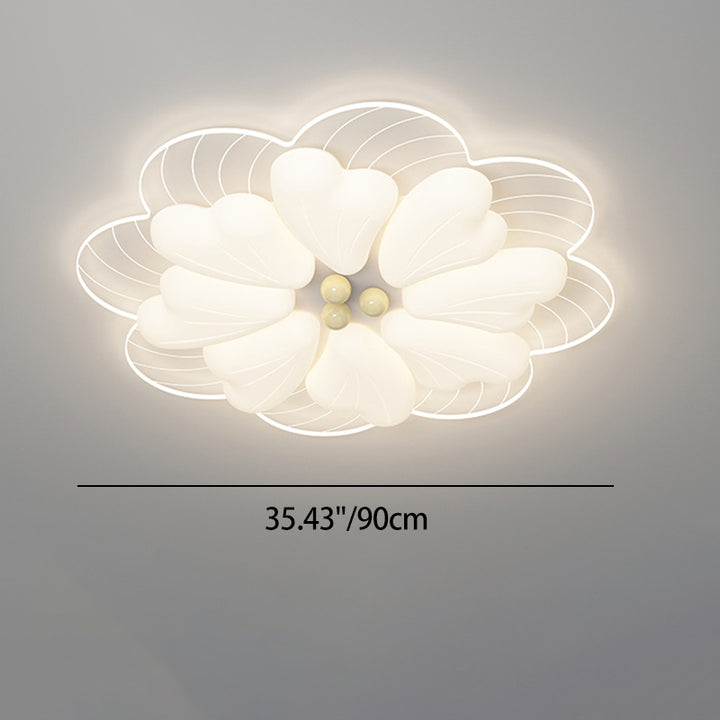 Modern Art Deco Iron PE Petal Cherry Blossom Round LED Flush Mount Ceiling Light For Living Room