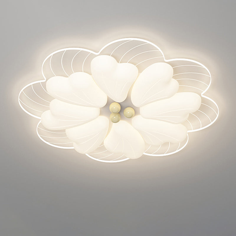 Modern Art Deco Iron PE Petal Cherry Blossom Round LED Flush Mount Ceiling Light For Living Room
