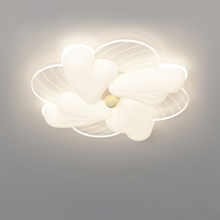 Modern Art Deco Iron PE Petal Cherry Blossom Round LED Flush Mount Ceiling Light For Living Room