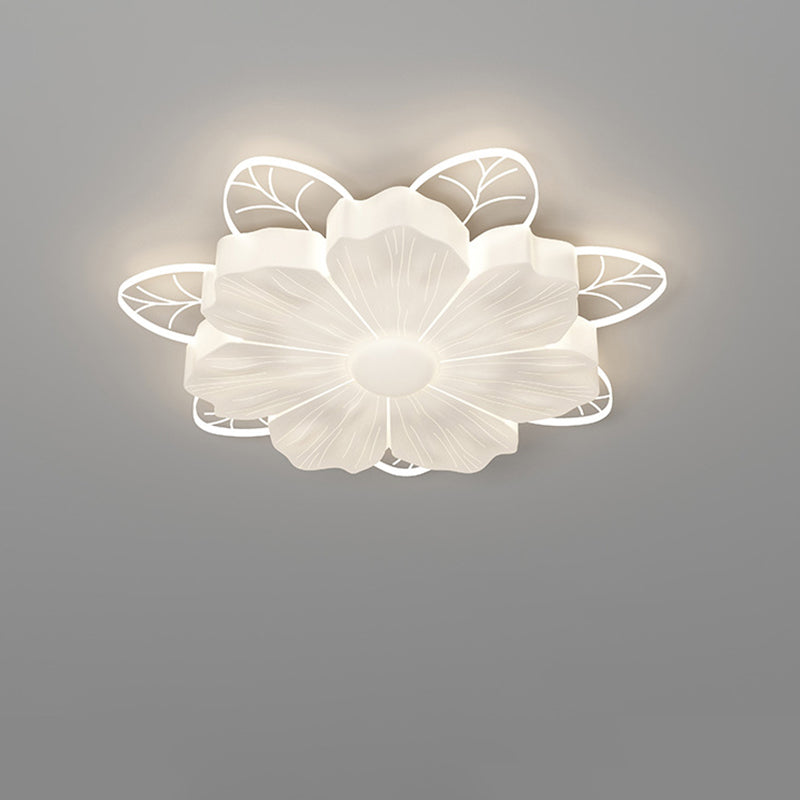 Modern Art Deco Iron PE Petal Cherry Blossom Round LED Flush Mount Ceiling Light For Living Room