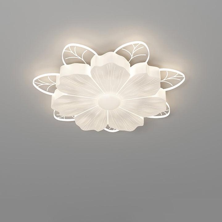 Modern Art Deco Iron PE Petal Cherry Blossom Round LED Flush Mount Ceiling Light For Living Room