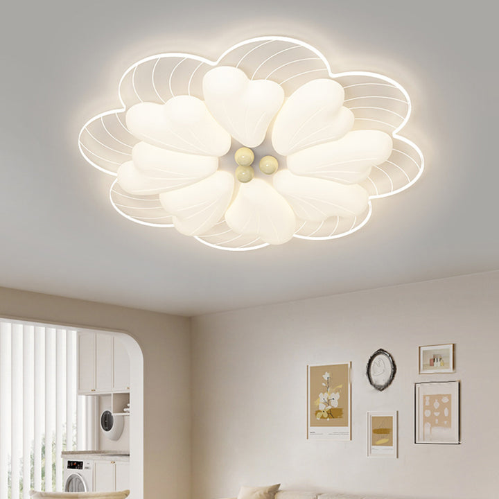 Modern Art Deco Iron PE Petal Cherry Blossom Round LED Flush Mount Ceiling Light For Living Room