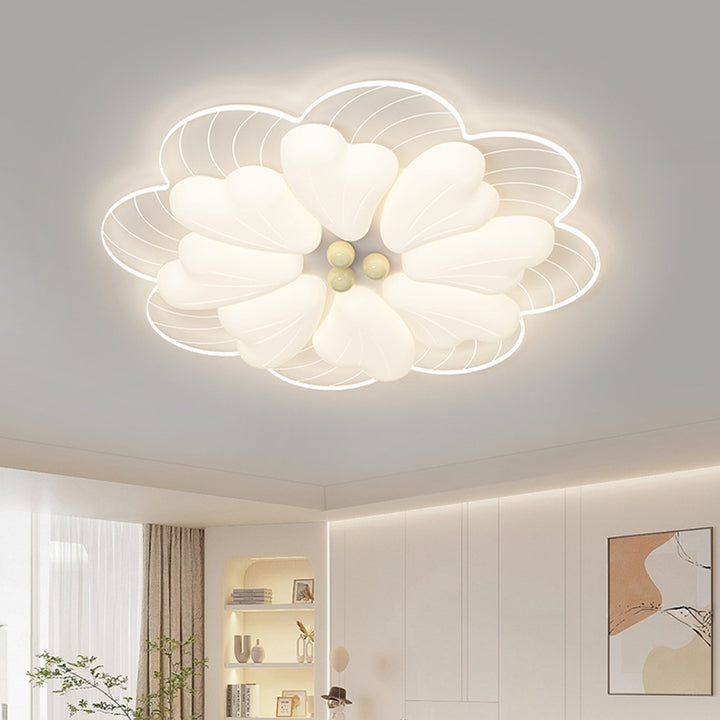 Modern Art Deco Iron PE Petal Cherry Blossom Round LED Flush Mount Ceiling Light For Living Room