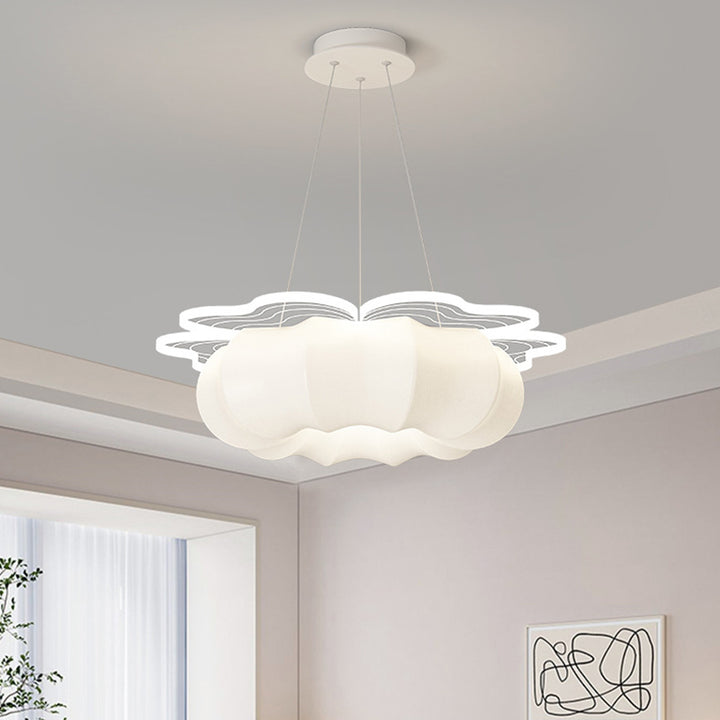 Modern Art Deco Iron PE Pumpkin Petal Round LED Chandelier For Living Room