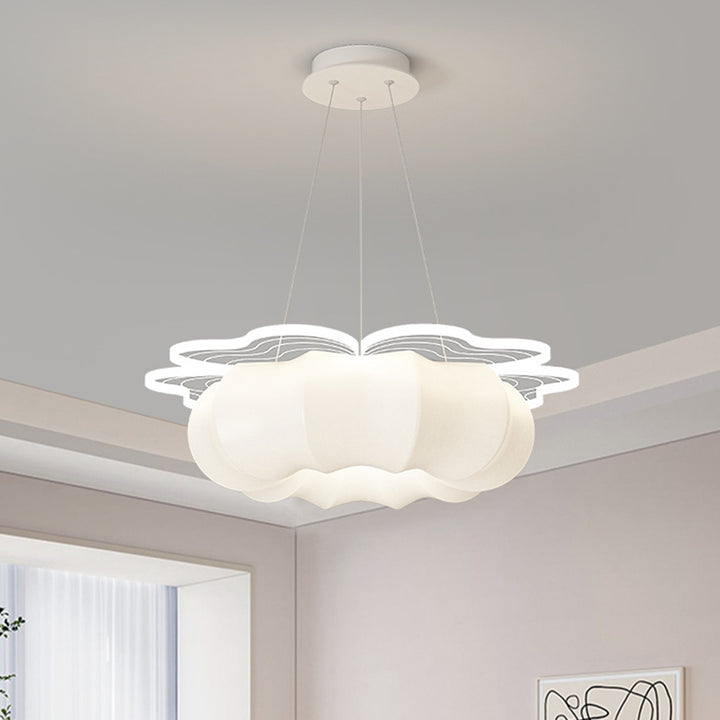 Modern Art Deco Iron PE Pumpkin Petal Round LED Chandelier For Living Room