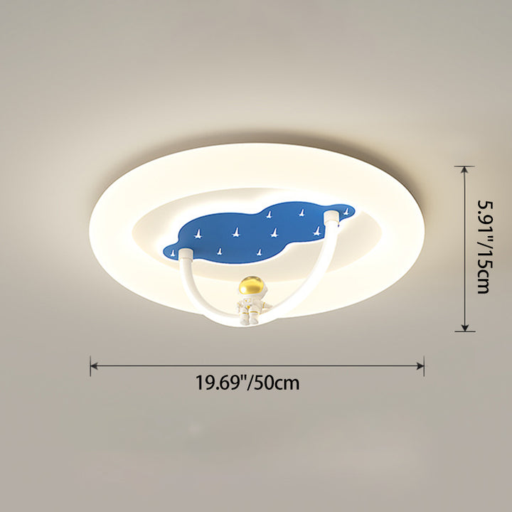 Modern Art Deco Hardware Aluminum Acrylic Kid Astronaut Round LED Flush Mount Ceiling Light For Living Room