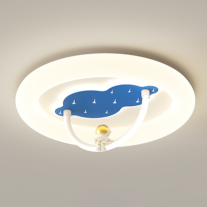 Modern Art Deco Hardware Aluminum Acrylic Kid Astronaut Round LED Flush Mount Ceiling Light For Living Room