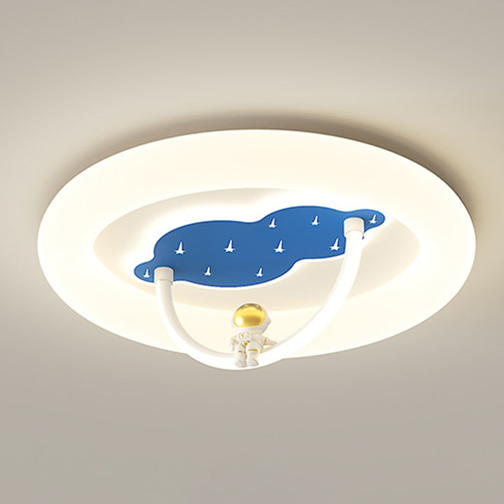 Modern Art Deco Hardware Aluminum Acrylic Kid Astronaut Round LED Flush Mount Ceiling Light For Living Room