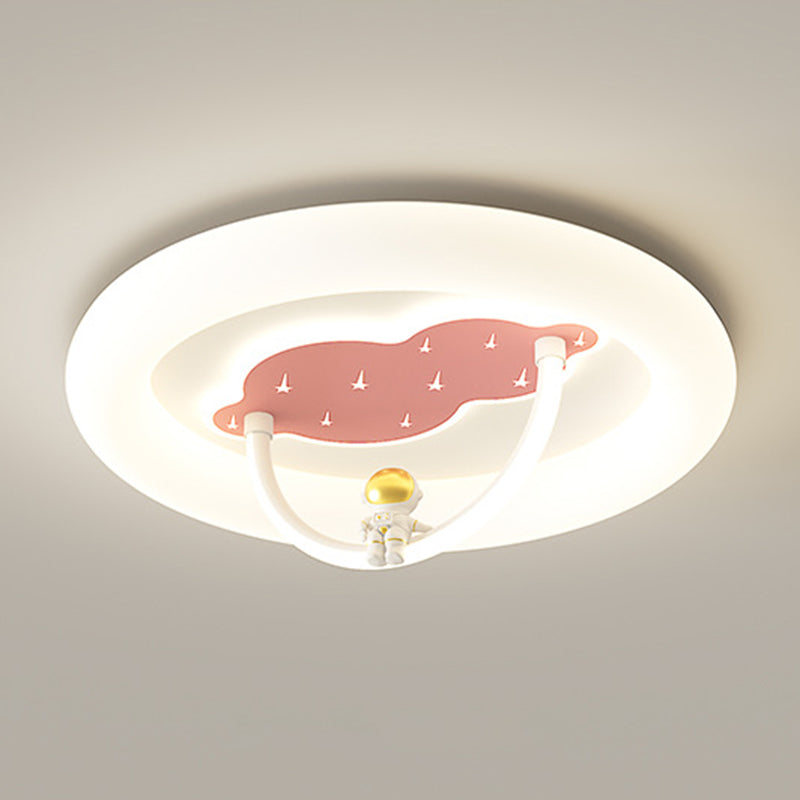 Modern Art Deco Hardware Aluminum Acrylic Kid Astronaut Round LED Flush Mount Ceiling Light For Living Room
