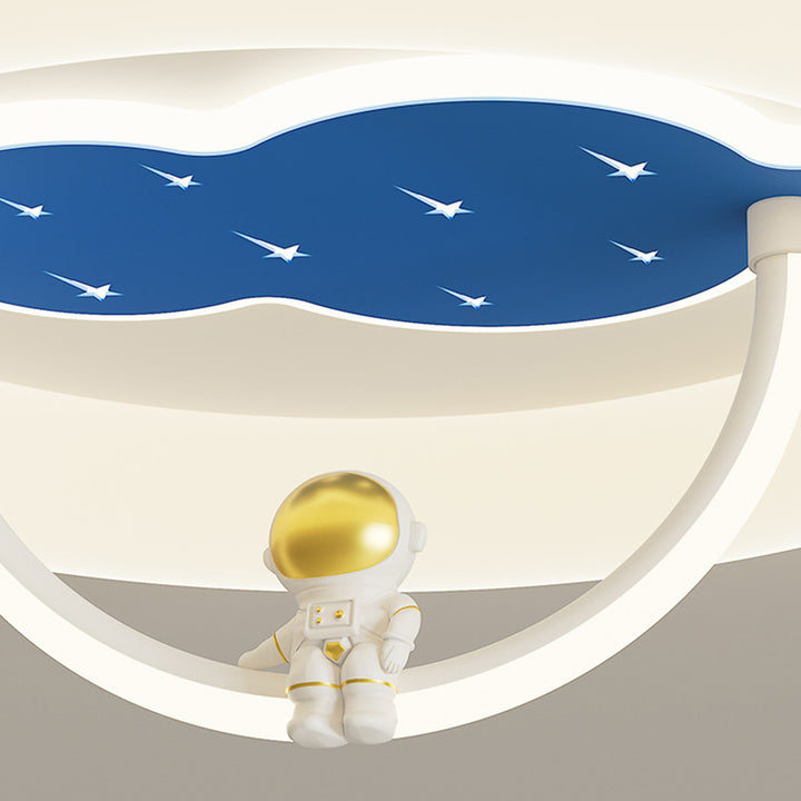 Modern Art Deco Hardware Aluminum Acrylic Kid Astronaut Round LED Flush Mount Ceiling Light For Living Room