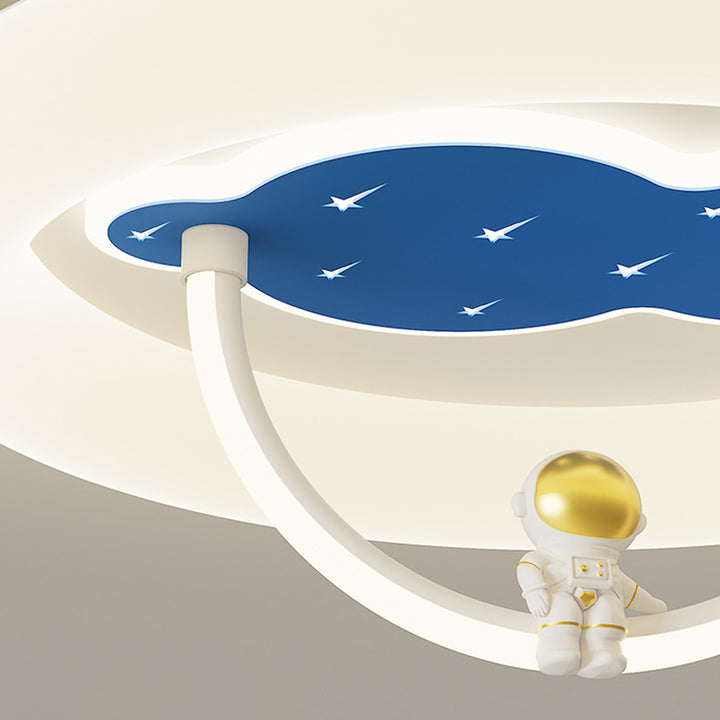 Modern Art Deco Hardware Aluminum Acrylic Kid Astronaut Round LED Flush Mount Ceiling Light For Living Room