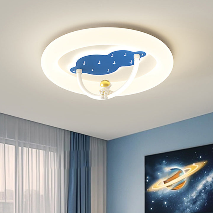 Modern Art Deco Hardware Aluminum Acrylic Kid Astronaut Round LED Flush Mount Ceiling Light For Living Room