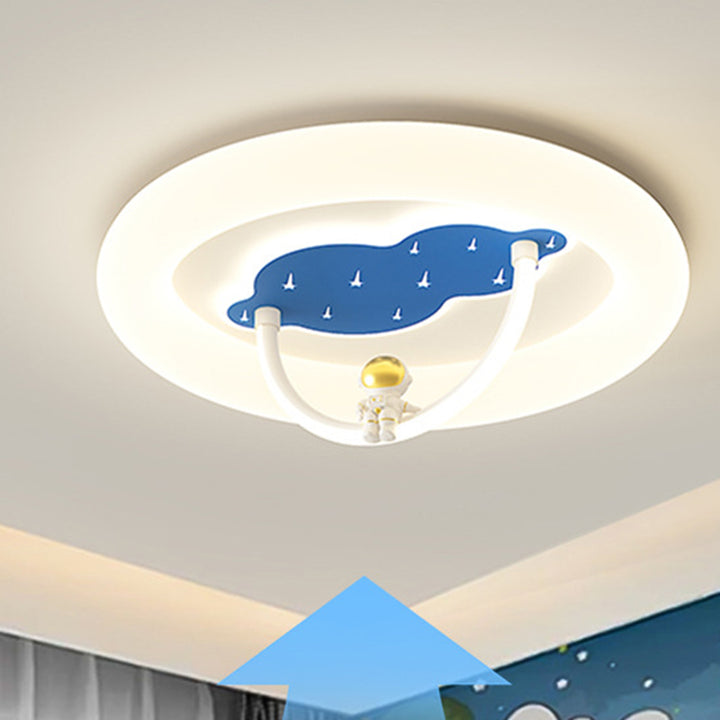 Modern Art Deco Hardware Aluminum Acrylic Kid Astronaut Round LED Flush Mount Ceiling Light For Living Room