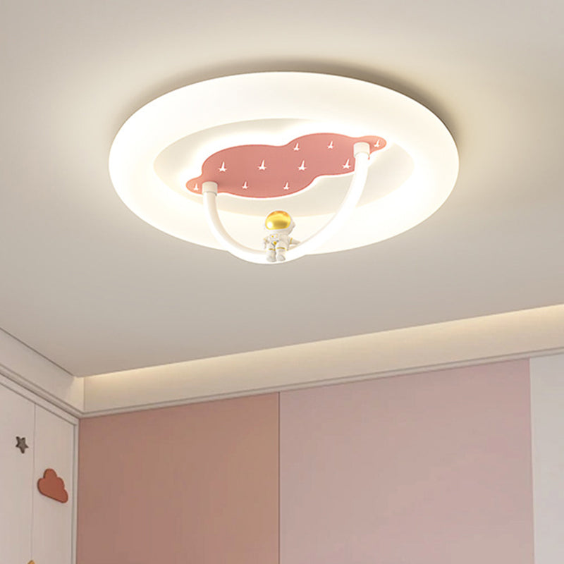 Modern Art Deco Hardware Aluminum Acrylic Kid Astronaut Round LED Flush Mount Ceiling Light For Living Room